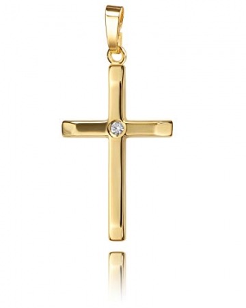 Kreuz Kette Kreuz-Anhänger für Damen, Herren und Kinder Ketten-Anhänger 750 Gold 18 Karat + Brilliant und Schmuck-Etui mit Kette 45 cm - 2