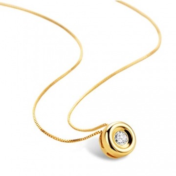 Orovi Damen Diamant Kette Gelbgold, Halskette mit Solitär rundem Anhänger 18 Karat (750) Gold und Diamant Brillanten 0.05 Ct, 42 cm lang - 2