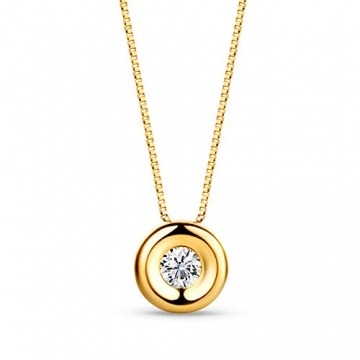 Orovi Damen Diamant Kette Gelbgold, Halskette mit Solitär rundem Anhänger 18 Karat (750) Gold und Diamant Brillanten 0.05 Ct, 42 cm lang - 1