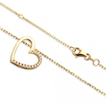 Orovi Damen Kette Gelbgold 0.09 Ct Diamant Halskette mit Anhänger Herz 18 Karat (750) Gold und Diamanten Brillanten, 45 cm lang - 3