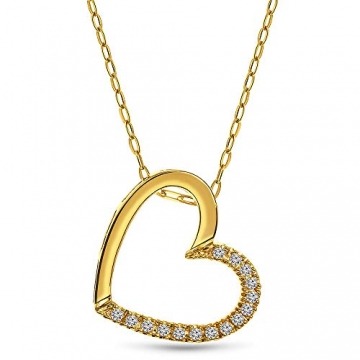 Orovi Damen Kette Gelbgold 0.09 Ct Diamant Halskette mit Anhänger Herz 18 Karat (750) Gold und Diamanten Brillanten, 45 cm lang - 1