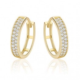 14 Karat 585 Hochglanz Gold Ohrringe Creolen mit Zirkonia Steinen - HLK-29-1 - 1