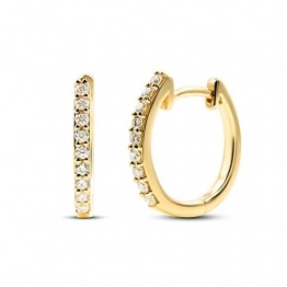 Damen 0.16 Diamant Creolen aus 750 Echt Gold mit 18 Brillanten, 13 mm Ohrringe Gold mit Stempel, Gelbgold 18 Karat, Breite 1.5 mm - 1