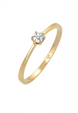 DIAMORE Ring Damen Solitär Verlobung mit Diamant (0.10 ct.) in 585 Gelbgold - 1