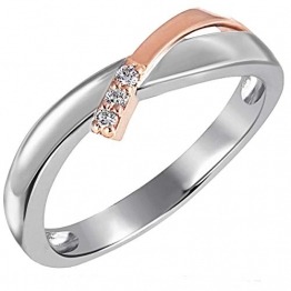 Goldmaid Damen-Ring Weissgold u. Rotgold 585 Bicolor 3 Diamanten SI/H 0,05 Karat Größe 60 - 1