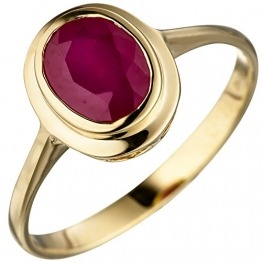 JOBO Damen-Ring aus 585 Gold mit Rubin Oval Größe 60 - 1