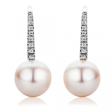 Miore Schmuck Damen 0.12 Ct Diamant Ohrhänger mit weiße Süßwasserperlen 9.5 mm Ohrringe aus Weißgold 18 Karat / 750 Gold - 2