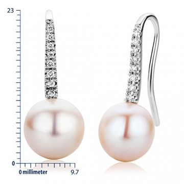 Miore Schmuck Damen 0.12 Ct Diamant Ohrhänger mit weiße Süßwasserperlen 9.5 mm Ohrringe aus Weißgold 18 Karat / 750 Gold - 3