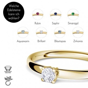 Verlobungsring Gold 585 750 PERSONALISIERT + ETUI mit individueller GRAVUR Damen-Ring Heiratsantrag Diamant-Ring Zirkonia Aquamarin Rubin Smaragd Saphir Brillant Blautopas - 4