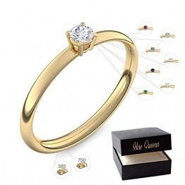 Verlobungsring Gold 585 750 PERSONALISIERT + ETUI mit individueller GRAVUR Damen-Ring Heiratsantrag Diamant-Ring Zirkonia Aquamarin Rubin Smaragd Saphir Brillant Blautopas - 1