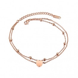 18 Karat Rosegold Fußkette Damen 750, Echtschmuck Zweireihig Kugel Herz Fußketten Damen 23+5cm Lang - 1