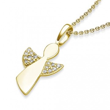 Amoonic Schutzengel Kette Mädchen Gold Einschulung Engel Taufe Geburt Taufgeschenke Kommunion Geburtstag Geschenke für Mädchen Schmuck Kinder-Kette Schulanfang Engelanhänger (Silber 925 vergoldet) - 1