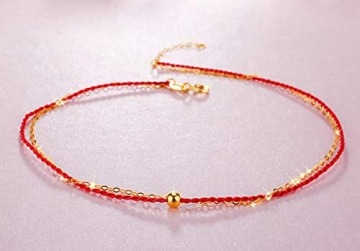 Beydodo Damen Fusskette Gold 750, Fußkette mit Rotes Seil Bead Strand Kette Fuß Sommer 24CM - 3