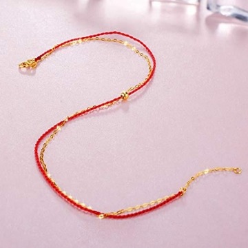 Beydodo Damen Fusskette Gold 750, Fußkette mit Rotes Seil Bead Strand Kette Fuß Sommer 24CM - 4