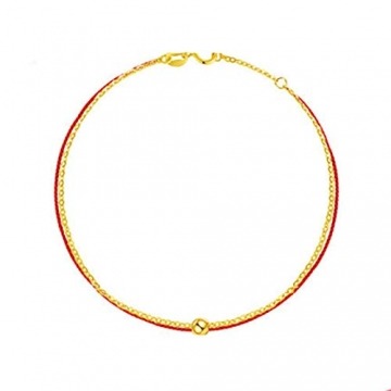 Beydodo Damen Fusskette Gold 750, Fußkette mit Rotes Seil Bead Strand Kette Fuß Sommer 24CM - 1