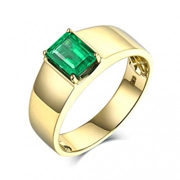 Beydodo Ehering Gold 750, Bandring 4-Steg-Krappenfassung mit Smaragd 1.39ct Verlobungsring Herren Ring Gold Schmuck Gr.70 (22.3) - 1