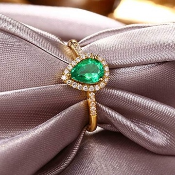 Beydodo Eheringe 750 Gold Tropfen Smaragd 0.73ct Verlobung Ringe für Damen Diamant Große 54 (17.2) - 4