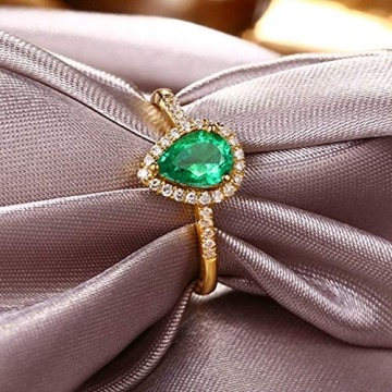 Beydodo Eheringe 750 Gold Tropfen Smaragd 0.73ct Verlobung Ringe für Damen Diamant Große 54 (17.2) - 4