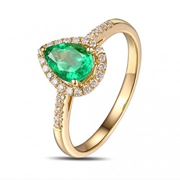 Beydodo Eheringe 750 Gold Tropfen Smaragd 0.73ct Verlobung Ringe für Damen Diamant Große 54 (17.2) - 1