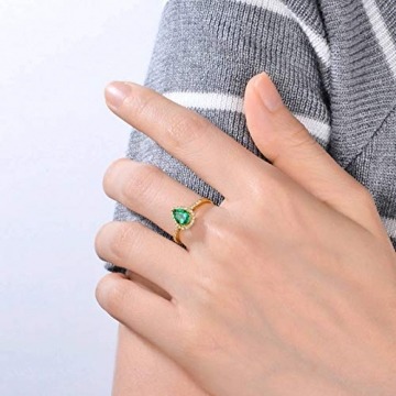 Beydodo Eheringe 750 Gold Tropfen Smaragd 0.73ct Verlobung Ringe für Damen Diamant Große 54 (17.2) - 5