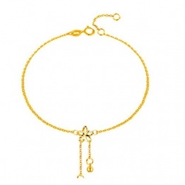 Daesar Damen Fusskette Gold 750, Gold Fußketten Vintage mit Blume Anhänger 24CM - 1