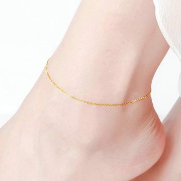 Daesar Damen Fußkette Gold 750 Rolokette Schmal, Gold Strand Kette Fusskette Orientalisch 24CM - 2