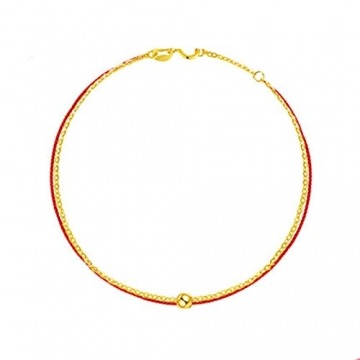 Daesar Fusskette Gold 750 Damen mit Rotes Seil Bead, Gold Fusskette für Frauen 24CM - 1