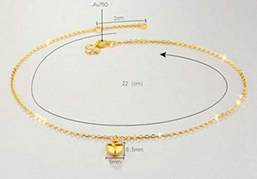 Daesar Fusskette Gold 750 für Damen Anhänger Herz, Gold Fußkette Nickelfrei Orientalisch 24CM - 2