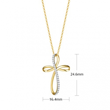 Damen Halskette mit Minimalist Kreuz Christian Anhänger aus 14 Karat 585 Gold mit echt Diamant 0.115 ct Schmuck - Verstellbar Kettenlänge: 40 + 5 cm - 2