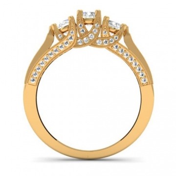 Damen Ring 1.00 Karat 18 Karat Gelbgold Rund Diamant Damen Vintage 3 Stein Verlobungsring 1 Karat - 2