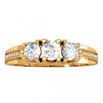 Damen Ring 1.00 Karat 18 Karat Gelbgold Rund Diamant Damen Vintage 3 Stein Verlobungsring 1 Karat - 1