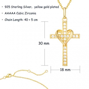 FANCIME 925 Sterling Silber Gold Vergoldet Herz Anhänger Kreuz Kette für Frauen Mädchen Baby Kinder - Kettenlänge: 40 + 5 cm - 3