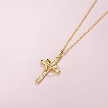 FANCIME 925 Sterling Silber Gold Vergoldet Herz Anhänger Kreuz Kette für Frauen Mädchen Baby Kinder - Kettenlänge: 40 + 5 cm - 4