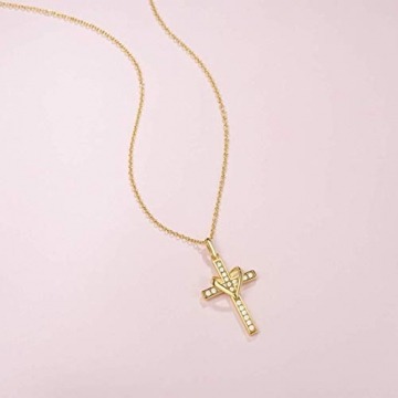 FANCIME 925 Sterling Silber Gold Vergoldet Herz Anhänger Kreuz Kette für Frauen Mädchen Baby Kinder - Kettenlänge: 40 + 5 cm - 5