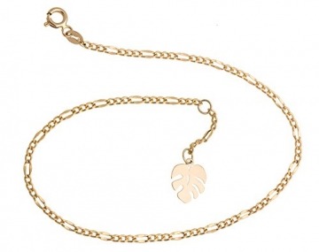 Fußkette Figaro mit Blatt - 2,4mm Durchmesser - 585 Gelbgold, Länge wählbar von 23-30cm - 1