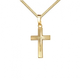 Gold-Kreuz Anhänger-Kreuz mit Diamantschliff Kreuz in Kreuz für Damen, Herren und Kinder Ketten-Anhänger 750 Gold 18 Karat mit Schmuck-Etui und Kette 40 cm - 1