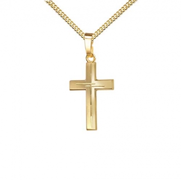 Gold-Kreuz Anhänger-Kreuz mit Diamantschliff Kreuz in Kreuz für Damen, Herren und Kinder Ketten-Anhänger 750 Gold 18 Karat mit Schmuck-Etui und Kette 40 cm - 1
