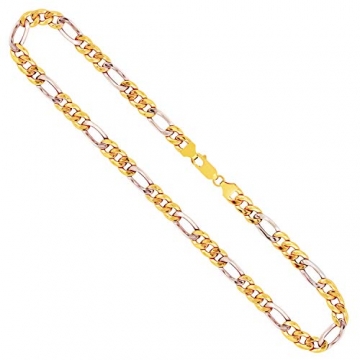 Goldkette, Figarokette hohl Bicolor Gelbgold/Weißgold 750/18 K, Länge 50 cm, Breite 5.7 mm, Gewicht ca. 14.7 g, NEU - 1