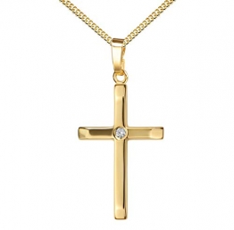 Goldkette Kreuz-Anhänger für Damen, Herren und Kinder Ketten-Anhänger 750 Gold 18 Karat + Brilliant und Schmuck-Etui mit Kette 50 cm - 1