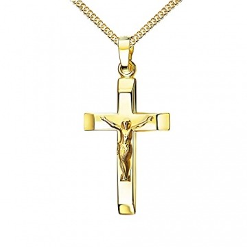 Goldkette Kruzifix-Anhänger 585 Gold 14 Karat Kreuz-Anhänger Jesus Christus Ketten-Anhänger mit Schmuck-Etui Mit Halskette - Kettenlänge 50 cm. - 1