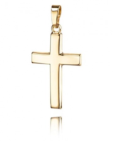 Goldkette mit Kreuz 585 Gold 14 Karat für Damen, Herren und Kinder Ketten-Anhänger in gewölbter Form + Schmuck-Etui mit Kette 40 cm - 2