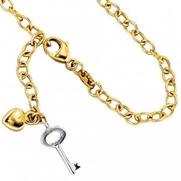 JOBO Damen-Fußkette aus 585 Gold mit Anhänger Schlüssel und Herz 26 cm - 2