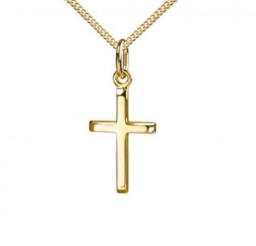 Kreuz Kette 585 Gold Gold-Kreuz für Damen, Herren und Kinder mit abgeflachten Kanten als Ketten-Anhänger 14 Karat mit Schmuck-Etui und Kette 55 cm - 1