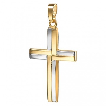 Kreuz Kette-Anhänger für Damen, Herren und Kinder als Ketten-Anhänger 750 Gold 18 Karat bicolor und Schmuck-Etui mit Kette 60 cm - 2