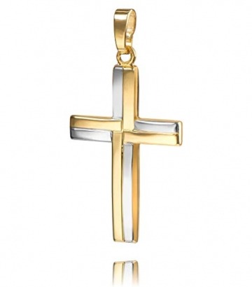 Kreuz Kette-Anhänger für Damen, Herren und Kinder als Ketten-Anhänger 750 Gold 18 Karat bicolor und Schmuck-Etui mit Kette 60 cm - 3