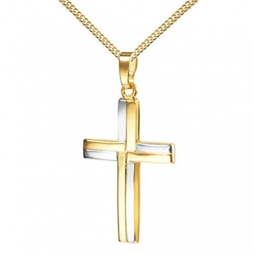 Kreuz Kette-Anhänger für Damen, Herren und Kinder als Ketten-Anhänger 750 Gold 18 Karat bicolor und Schmuck-Etui mit Kette 60 cm - 1