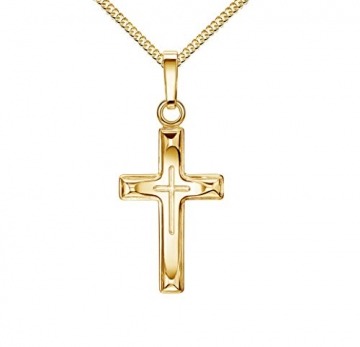 Kreuz Kette-Anhänger Gold-Kreuz Jesus Christus Ketten-Anhänger 750 Gold 18 Karat Mit Kette 36 cm - 1