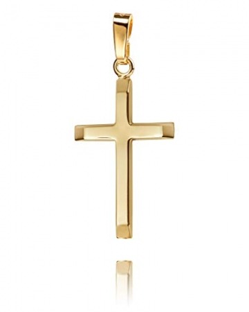 Kreuz Kette Gold Anhänger-Kreuz Gold-Kreuz für Damen, Herren und Kinder mit abgeflachten Kanten als Ketten-Anhänger 750 Gold 18 Karat mit Schmuck-Etui und Kette 50 cm - 2