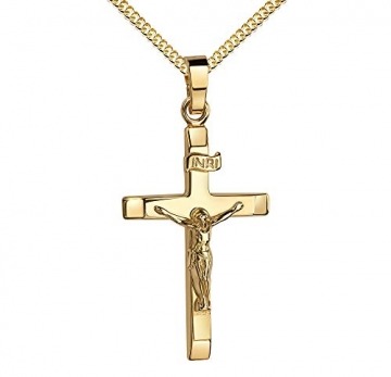Kreuzkette Gold Kreuz-Anhänger Kruzifix Jesus Christus Kettenanhänger 585 Gold 14 Karat 14K. Mit Kette Länge 60 cm - 1