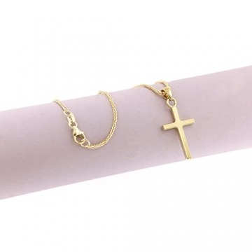 Lucchetta – Halskette Kreuz aus 14 Karat Gelbgold Damen Herren mit Kette Spiga 50 cm – 4,15g - 2